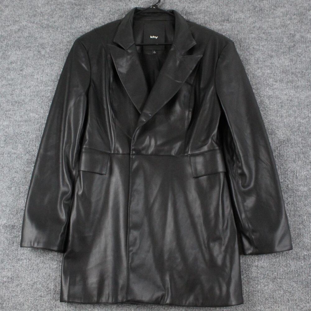Khy x Namilia Dress Large Black Faux Leather Blazer Mini Chic Trench Night Out - Picture 5 of 14